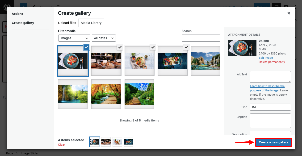 Create a New Gallery for the Image Slider Using the Ultimate Blocks