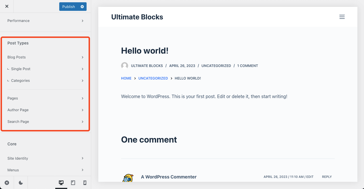 Disable Breadcrumbs in the Blocksy theme