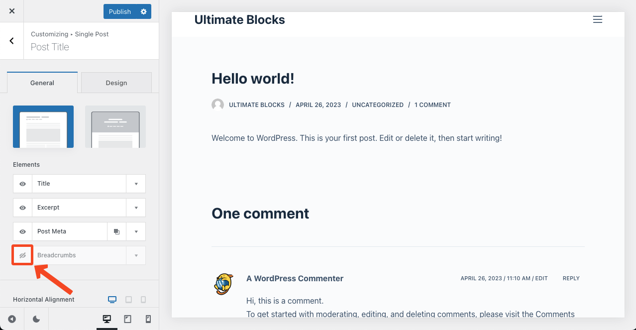Disable Breadcrumbs on the Blocksy theme copy