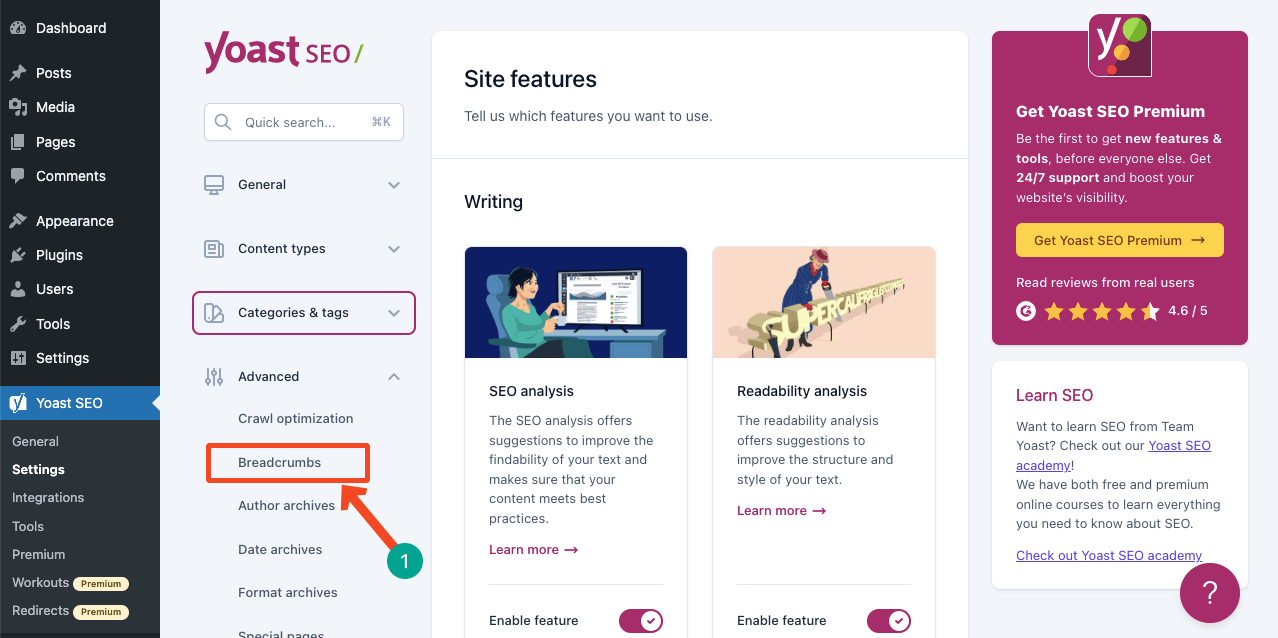 Go to the Breadcrumbs Section on Yoast copy