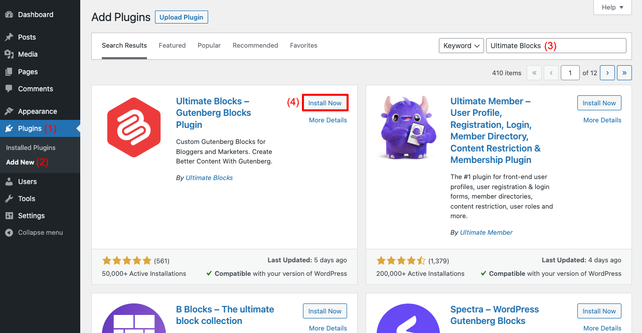 Install and Activate the Ultimate Blocks Plugin
