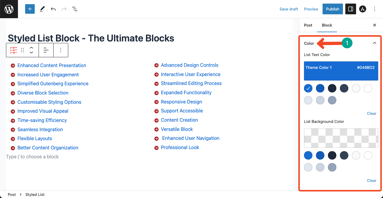 Add Color to the Styled List Block