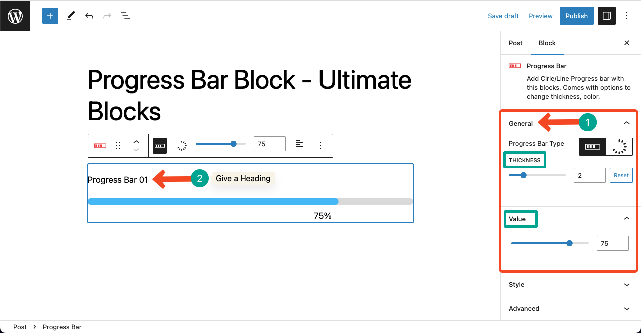 Set Thickness and Value of the Progress Bar
