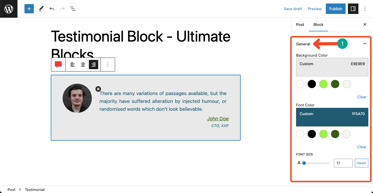 Add Link to the Testimonial Block