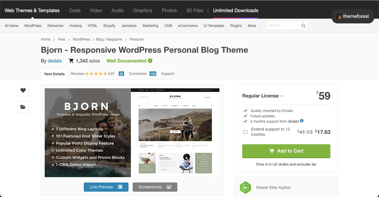 Bjorn WordPress Blog Theme
