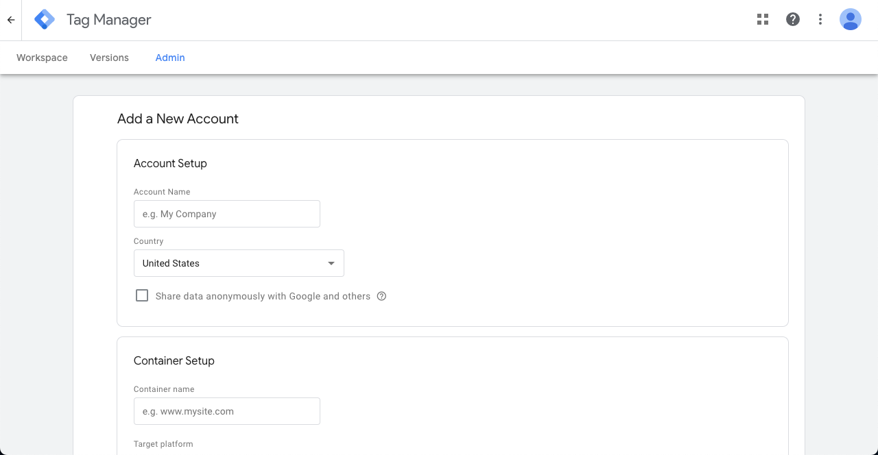 Fill Up Necessary Information to Create Google Tag Manager Account