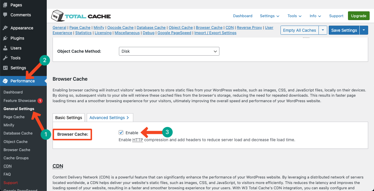 Enable Browser Cache in the W3 Total Cache plugin