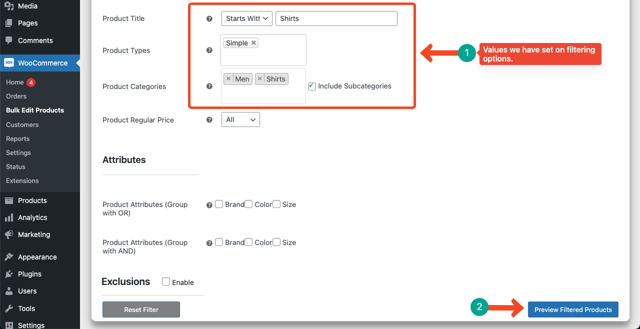 Set values