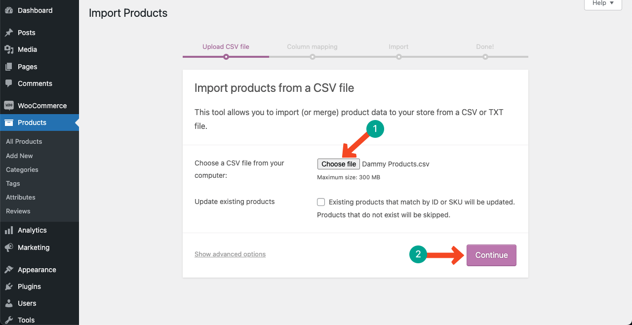 Add CSV file to import products