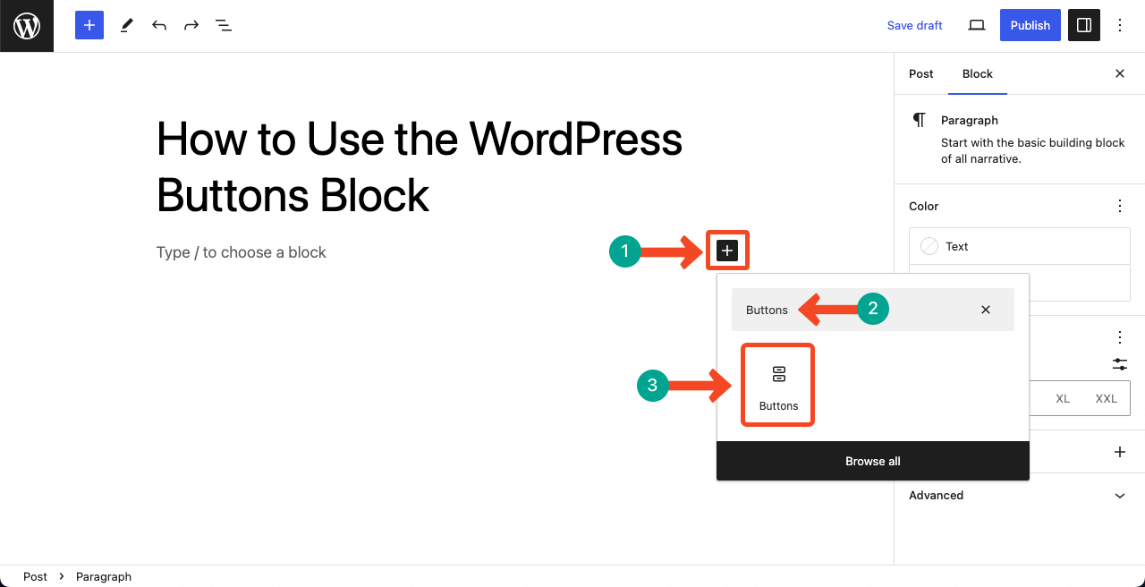 Add the WordPress Buttons block to your post or page