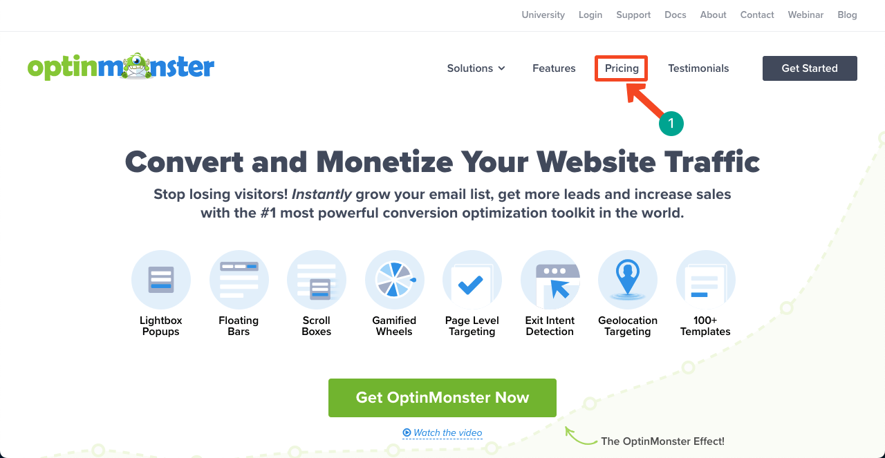 Go to the Pricing option on the OptinMonster website