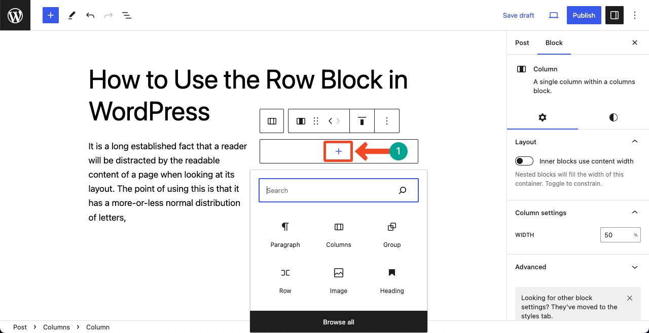 Add content to the Row block