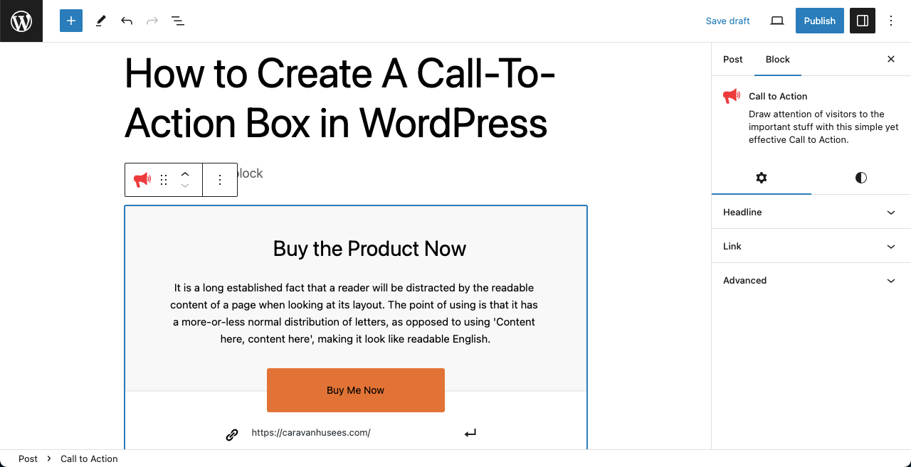 Add content to the call to action block