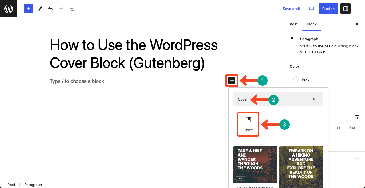 Add the Cover block to your WordPress Post or Page