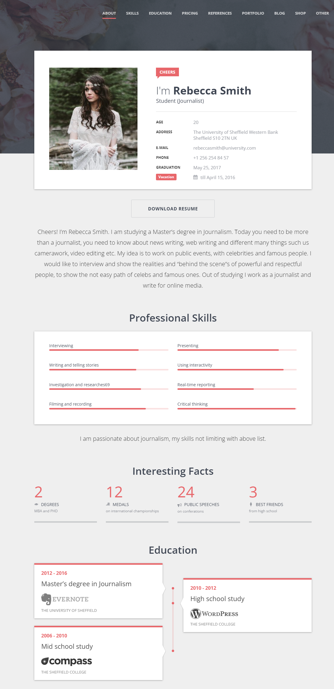10 Best WordPress Resume Themes - RS Card WordPress Resume Theme 