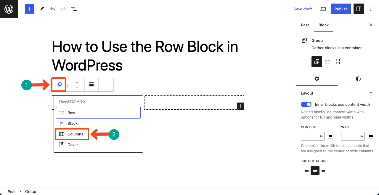 Select the group icon of the block