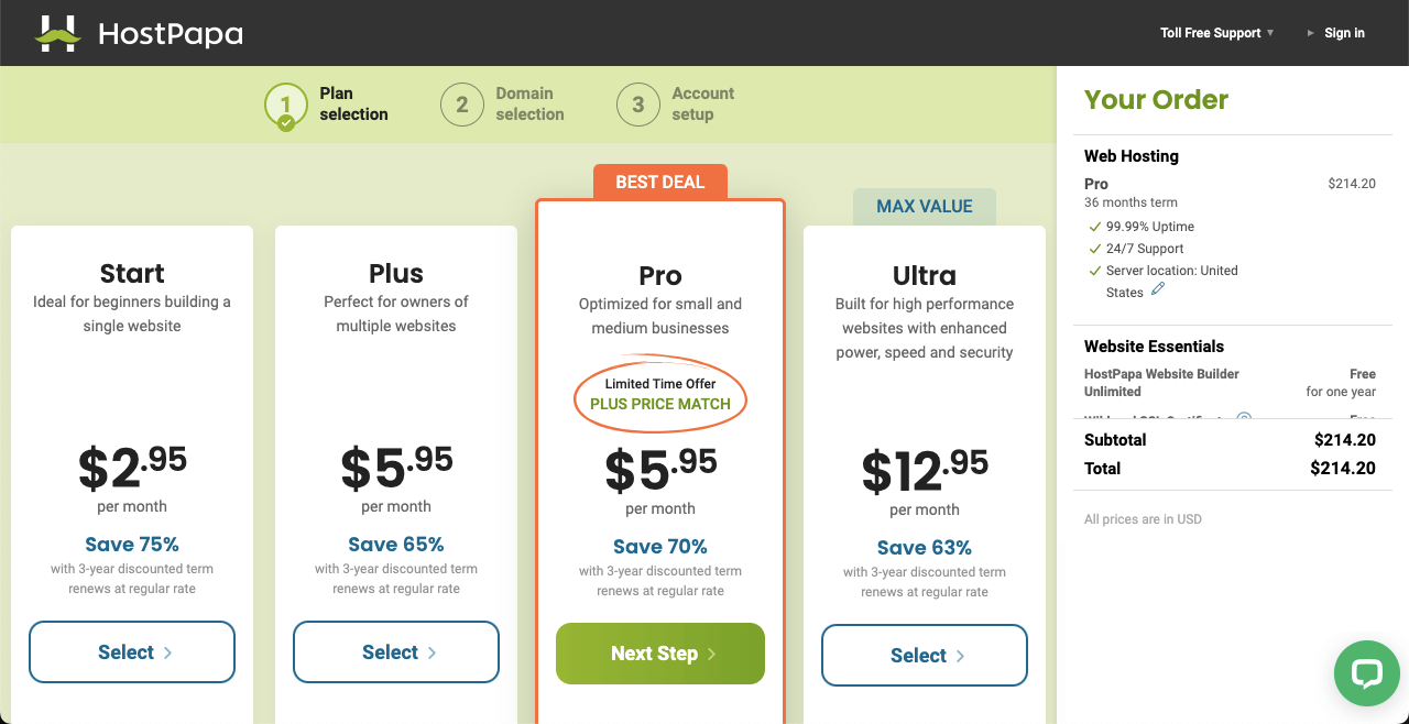 Select the hosting plan