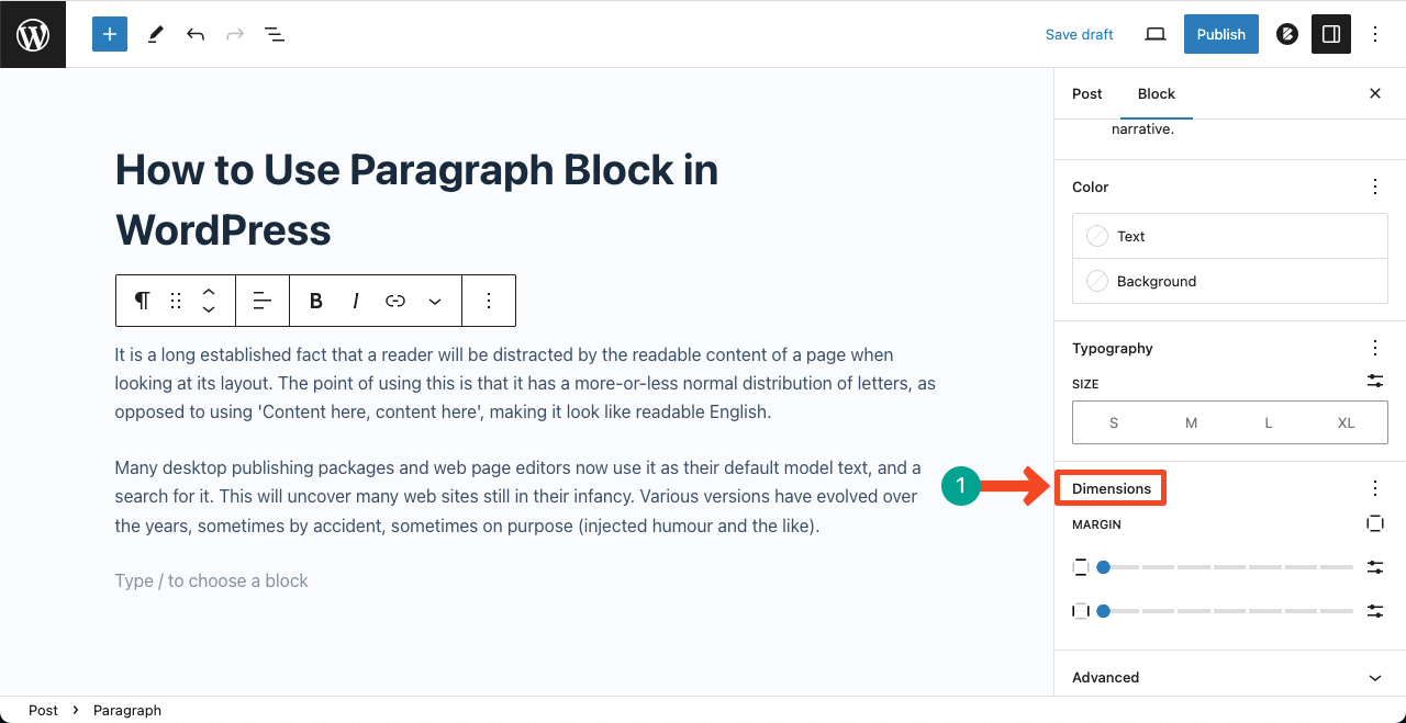 Add margin and dimension to the paragraph block