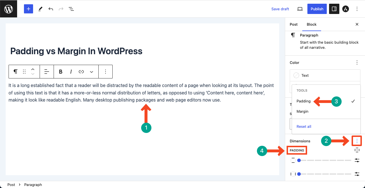 How to use padding in WordPress