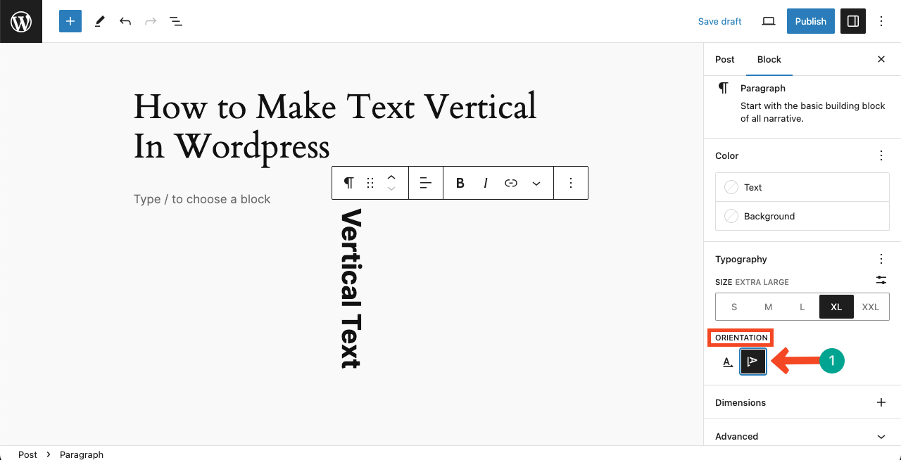 Select vertical from the text orientation options