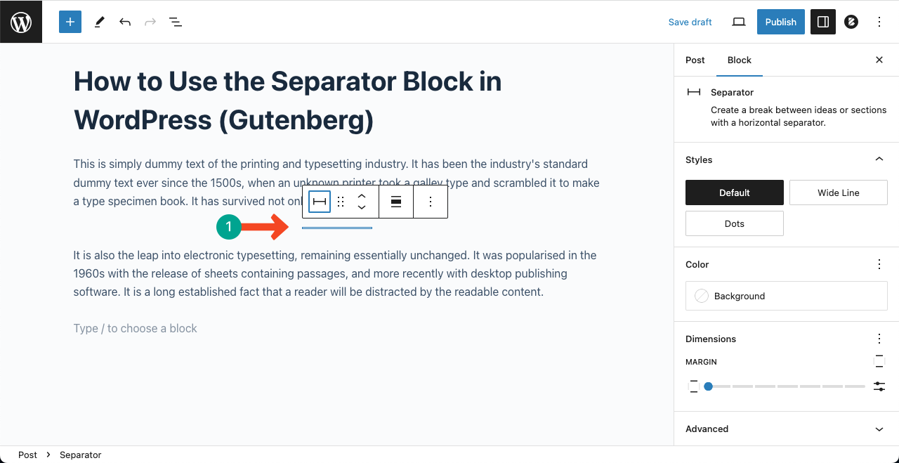 The Separator block added