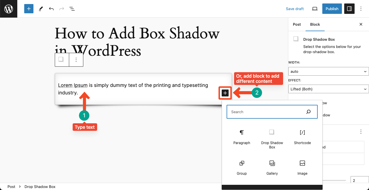 Add content to the Drop Shadow Box block