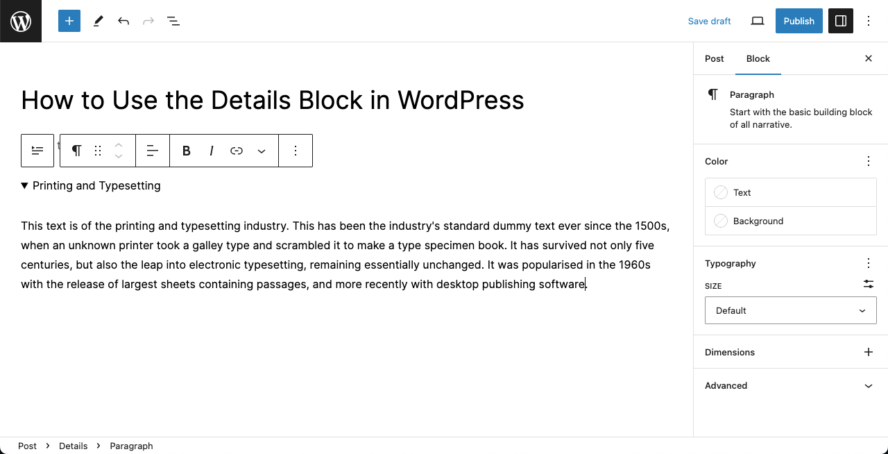 Add your desired hidden text to the block
