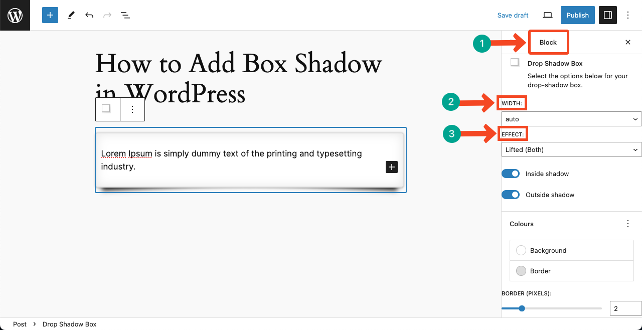 Customize width and effect of the Drop Shadow Box block