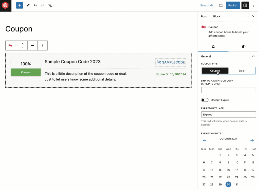 Coupon Block for WordPress Ultimate Blocks